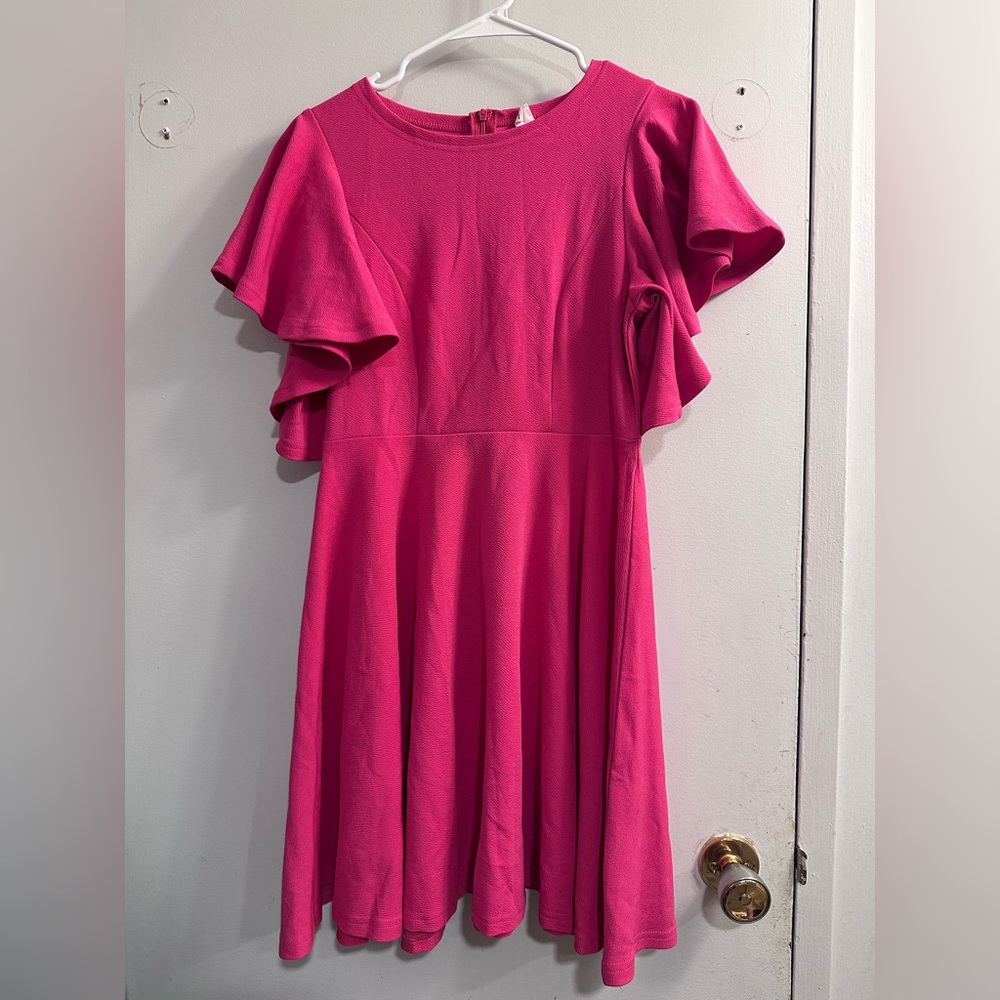 Elegant Pink Flutter Sleeve Dress
